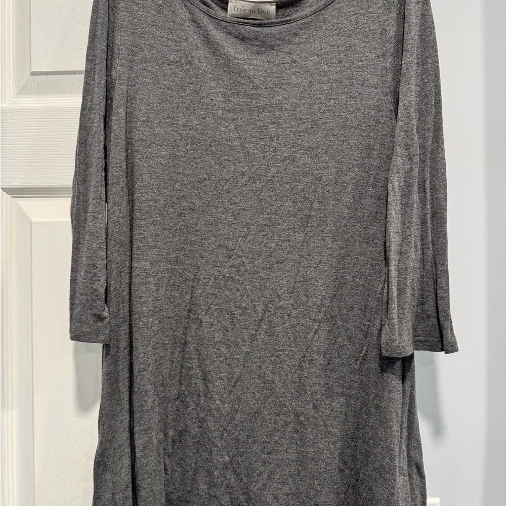 Free to Live Gray Tunic Top ASSUMED XL | 3/4 Sleeve Flowy Knit Shirt